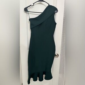 Elegant One-Shoulder Dark Green Dress